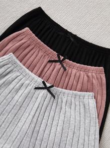 3 Sets Bow Decor Rib Knit Cami Top & Pants Pajama Set Lounge Set