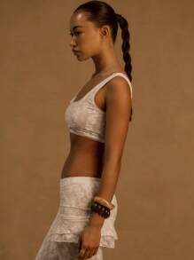 MUSERA Extreme Square Neck Patterned Lace Strappy Cropped Top For Ibiza, Holiday, Spring, Summer, Vacation, Beach, White Isle