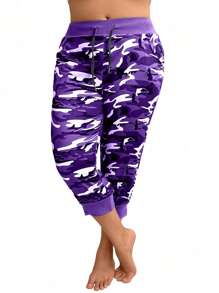 Plus Size Camouflage Pants, Fashion Suitable For Summer - Purple - View 1