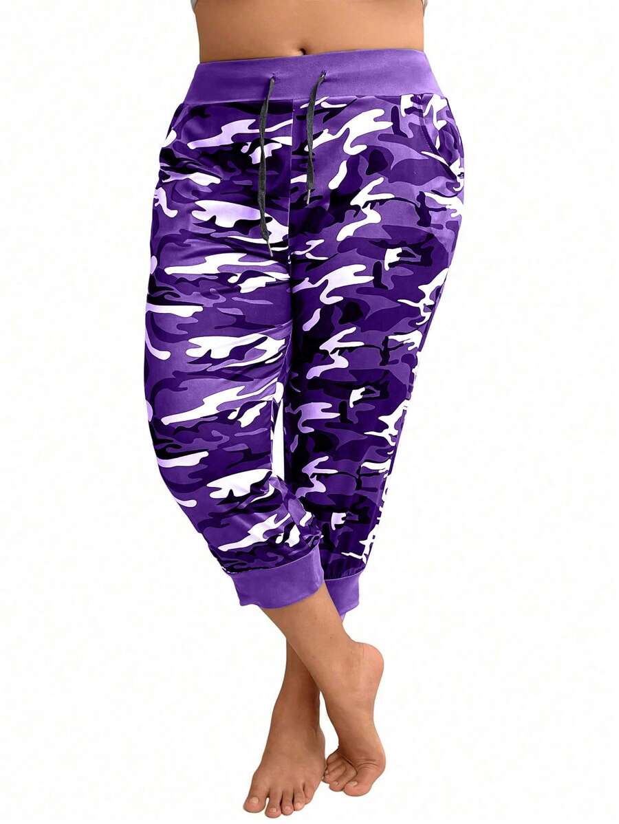 Plus Size Camouflage Pants, Fashion Suitable For Summer - Purple - View 1
