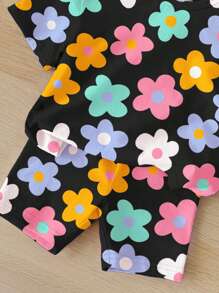 SHEIN Set de 2 bucăți pentru fetiță, ocazional, cu mâneci scurte și pantaloni scurți, potrivit pentru vară