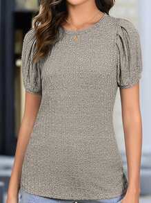 T-shirt à col rond pour femme, couleur unie, manches courtes, mode pour l'été