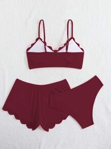 SHEIN Swim 3pcs Separate Floral Swimsuit For Summer Beach Vacation - Burgundy - View 2