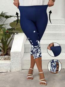 EMERY ROSE Leggings con estampado floral casual para tallas grandes