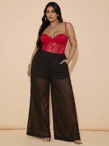 SHEIN BAE Plus Size Women Wide Leg Loose Long Pants With 3D Polka Dot Design, Elegant Summer Fashion, Pants, Summer For Women - Black - View 7