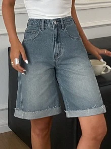 DAZY Women's Frayed Hem Wide Leg Shorts, Casual Street Style Loose Denim Shorts For Summer Y2k Streetwear - Medium Wash - View 4