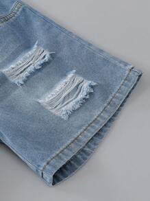 Conjunto de 2 piezas para niños pequeños con top de manga corta informal y cómodo, y shorts de mezclilla rotos