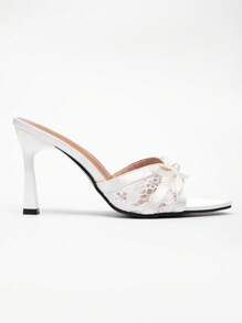 CUCCOO CHICEST New Fashionable Versatile Rhinestone Bow Ankle Strap Stiletto High Heel Sandals - White - View 2