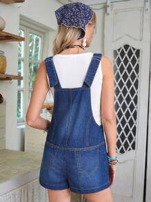 LanaWest Women's Baggy Pocket Denim Bib Shorts