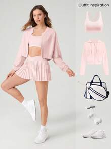 GLOWMODE Ayo Pakai Rok Tenis Berlipit Pinggang Silang Sedang yang Menyerap Keringat dan Elastis dengan Celana Pendek Terintegrasi dan Kantong Samping untuk Tenis, Golf, dan Aktivitas Sehari-hari - Baby Pink - View 10