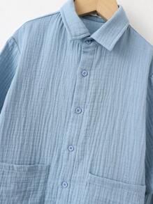 Loomiva Young Boys All-Match Blue Shirt & Elastic Waist Shorts 2 Pieces Set, Casual & Comfortable For Spring/Summer - Blue - View 6