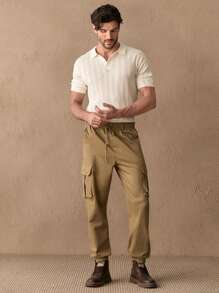 Manfinity NXTstreet Men's Casual Woven Spring/Summer Drawstring Waist Slanted Pockets Cargo Pants - Khaki - View 2