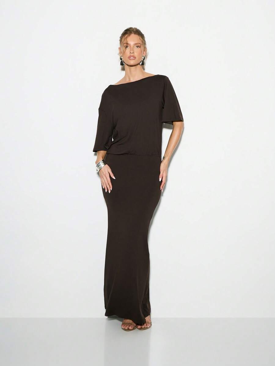 women's long sleeve black dress Black Long Sleeves Maxi Dress With Slit