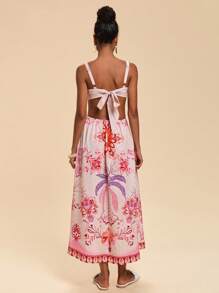 Travachic Woven Print Cut-Out Slit Side Maxi Slip Dress For Women - Multicolor - View 4