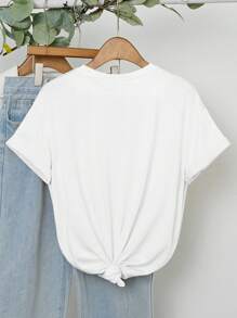 Women Loose Fit Seashell Print Round Neck Short Sleeve T-Shirt, Suitable For Summer