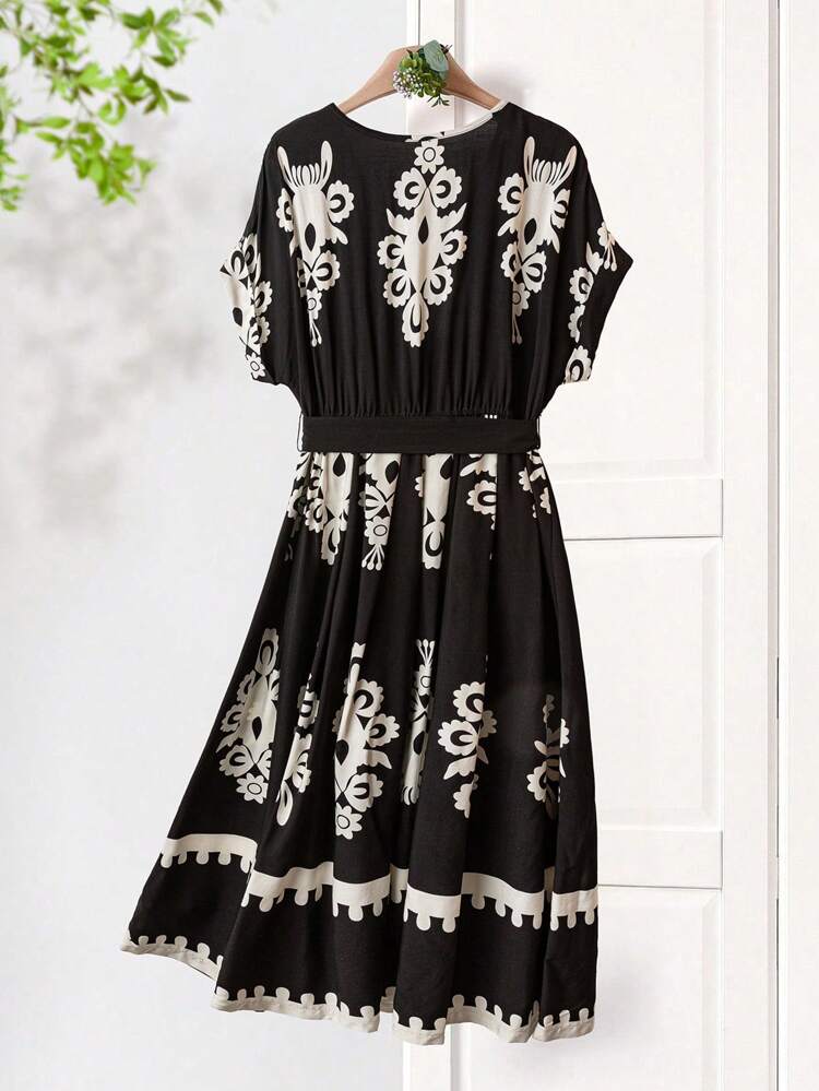 Women's Casual Mid-Length Graphic Print Dress, Summer Women's Dress