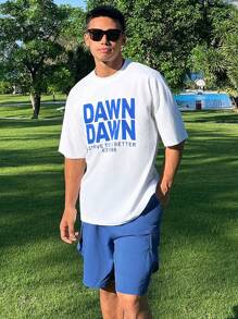 DAZY Men's Summer Letter Print White T-Shirt And Vacation Themed T-Shirt Set - Multicolor - View 5