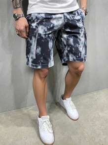 Manfinity EMRG Pantalones cortos cargo casuales de hombre con bolsillos múltiples y teñido anudado, de pana