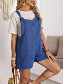 EMERY ROSE Combinaison en jean sans manches casual avec poche pour femmes, couleur unie
