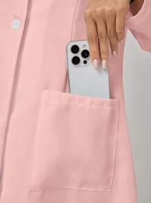 TaskEZ Pink Front Button Pocket Lab Coat With Long Sleeves - Pink - View 6