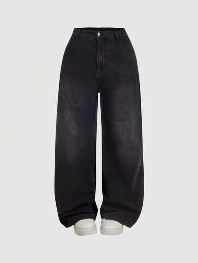 SHEIN MOD 大码纯色口袋喇叭休闲时尚牛仔裤