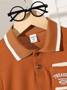 Young Boys Letter Print Casual Simple Round Neck Short Sleeve T-Shirt And Shorts Set - Multicolor - View 3