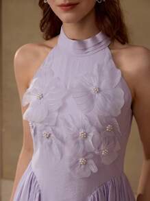 MOTF PREMIUM VÁY HALTER TỔNG HỢP APPLIQUES - Màu tím - Xem 2