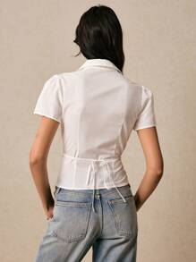 Poéselle 女士衬衫刺绣白色短袖衬衫，节日花卉刺绣短款泡泡袖单排扣衬衫夏季上衣波西米亚风夏季女式上衣女式衬衫夏季 Y2k 乡村音乐会 - 白色 - 查看 7