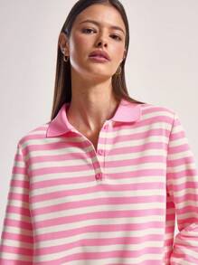 MUSERA Sudadera de manga larga con cuello polo, corte holgado, estampado de rayas, estilo callejero, ideal para primavera, viajes y aeropuerto, linda
