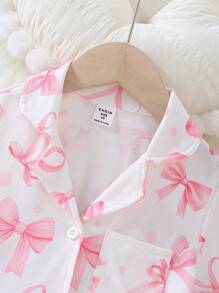 Bộ quần short tay ngắn in nơ hồng cho bé gái, đồ ngủ chống cháy - Hồng - Xem 6