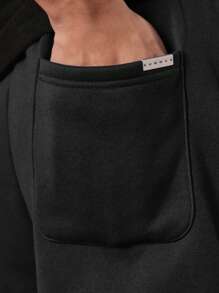 SUMWON Smwn 宽腿运动裤运动休闲街头超大休闲运动裤溜冰风格宽松羊毛冬季秋季家居服舒适罗纹腰带 - 黑與白 - 查看 7