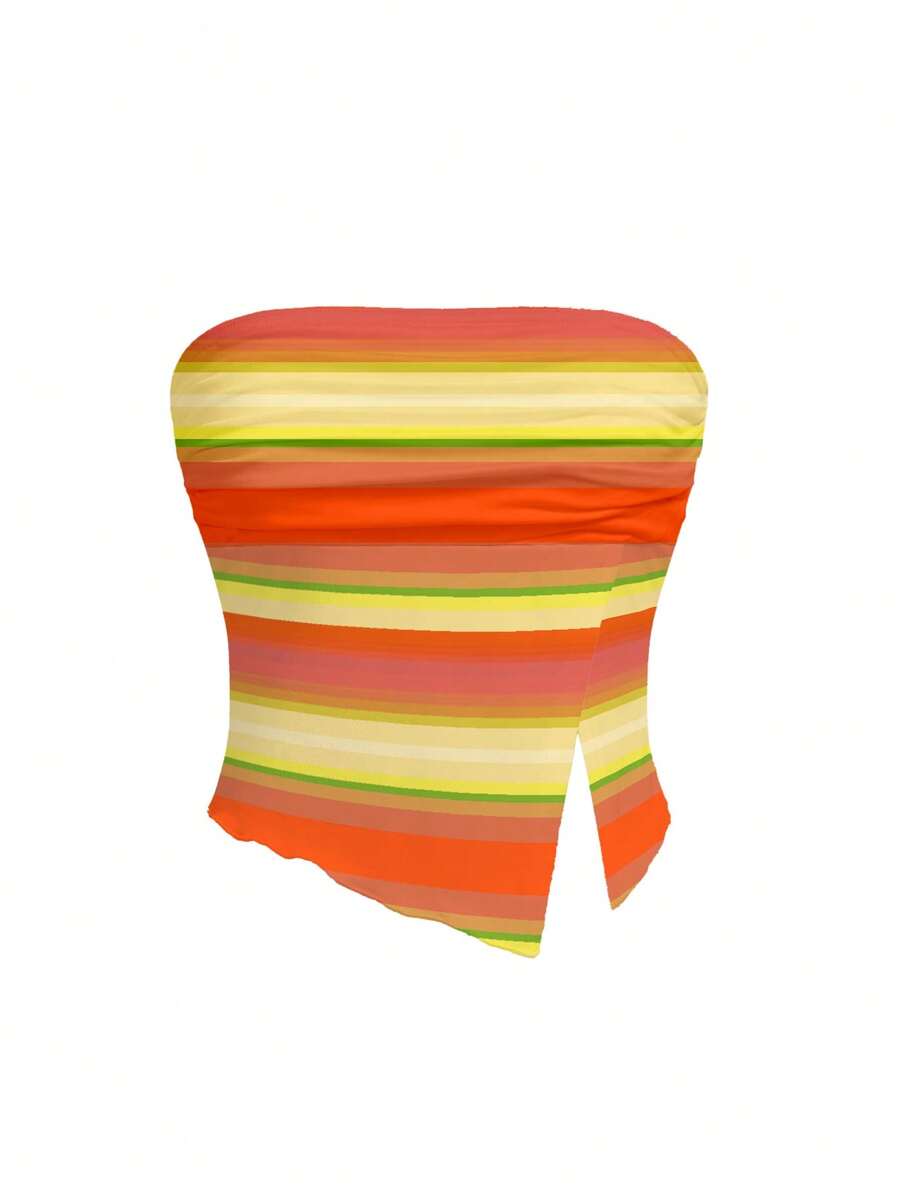 ORANGE STUDIO Parte superior ajustada casual de mujer con parches a rayas, apta para el verano - Multicolor - Ver 1