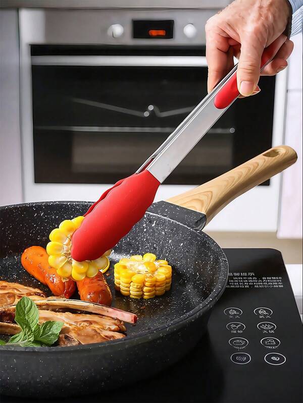 1/2/3/6 piezas Pinzas de cocina de acero inoxidable con puntas afiladas, excelentes para servir, asar a la parrilla, ensaladas, hielo, horno y talla grande - Accesorio de cocina perfecto para uso en el hogar