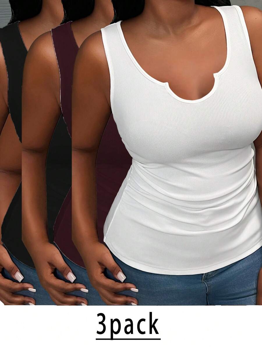 Slaydiva 3 Set Plus Size Women Minimalist Solid V-Neck Camisole Tops, Multi-Pack Back To School, Spring Break - Multicolor - View 1