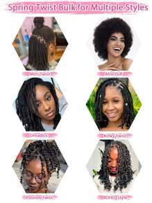 Boho Braids 1 件装非洲弹簧扭结真人发非洲卷曲大块钩针人发接发，适合迷你扭结辫子，自然黑色非洲卷发接发，适合无结辫子，48 克/件 - Natural Black - 查看 6