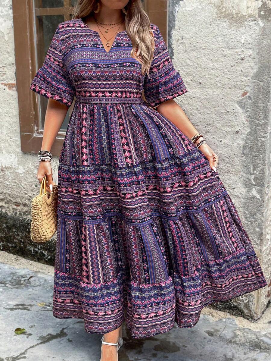 Breezaya Đầm Maxi Tay Ngắn In Hoa Phong Cách Kỳ Nghỉ Hè Cho Nữ Cỡ Lớn - Màu tím  Violet - Xem 1