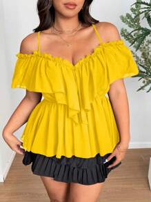 SHEIN Clasi Áo hai dây màu trơn cỡ lớn, thời trang cho mùa hè - Màu vàng - Xem 7