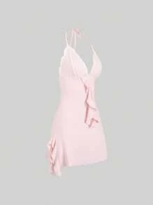 Sweetra 蕾丝细肩带露背紧身连衣裙，深 V 领，性感，修身，女士连衣裙 Y2K 服装俱乐部服装节日连衣裙女士迷你短款女士服装