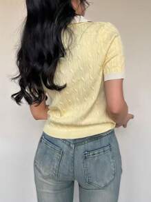 Flirla 低领撞色短袖针织黄色上衣 - 彩色 - 查看 2