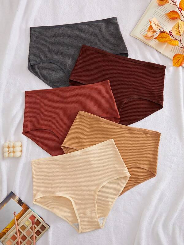 Set de 5 piezas de ropa interior de talla grande de unicolor, transpirable, adecuado para el verano