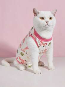 1 pieza de ropa para gatos, ropa para destete de gatos hembras suave y delgada para cuatro patas, anti-lamer y cálida - Rosa - Ver 1