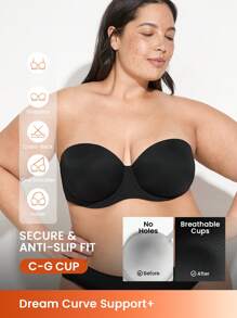 LUVLETTE Plus Woman Lingerie Black Breathable Strapless No-Show Seamless Push-Up Underwire T-Shirt Lingerie As Outerwear Basic Half Bra