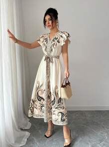 Elenzga 女士浪漫度假波西米亚风印花连衣裙