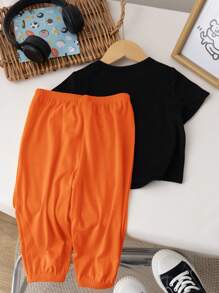 SHEIN Baby Jungen Cartoon Pinguin Grafik T-Shirt & Hose 2 Stücke Set, für Baby Jungen und Baby Mädchen