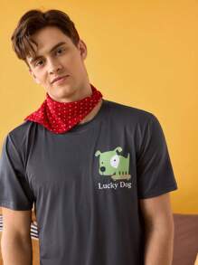 Happy Jammies Set de pijamale pentru bărbați, cu mâneci scurte și cu imprimeu cu scrisori și desene animate