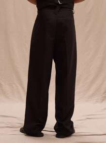 Musero Tailored High Rise Pleated Straight Leg Smart Trousers Spring Summer Streetstyle Holiday Vacation - Black - View 4