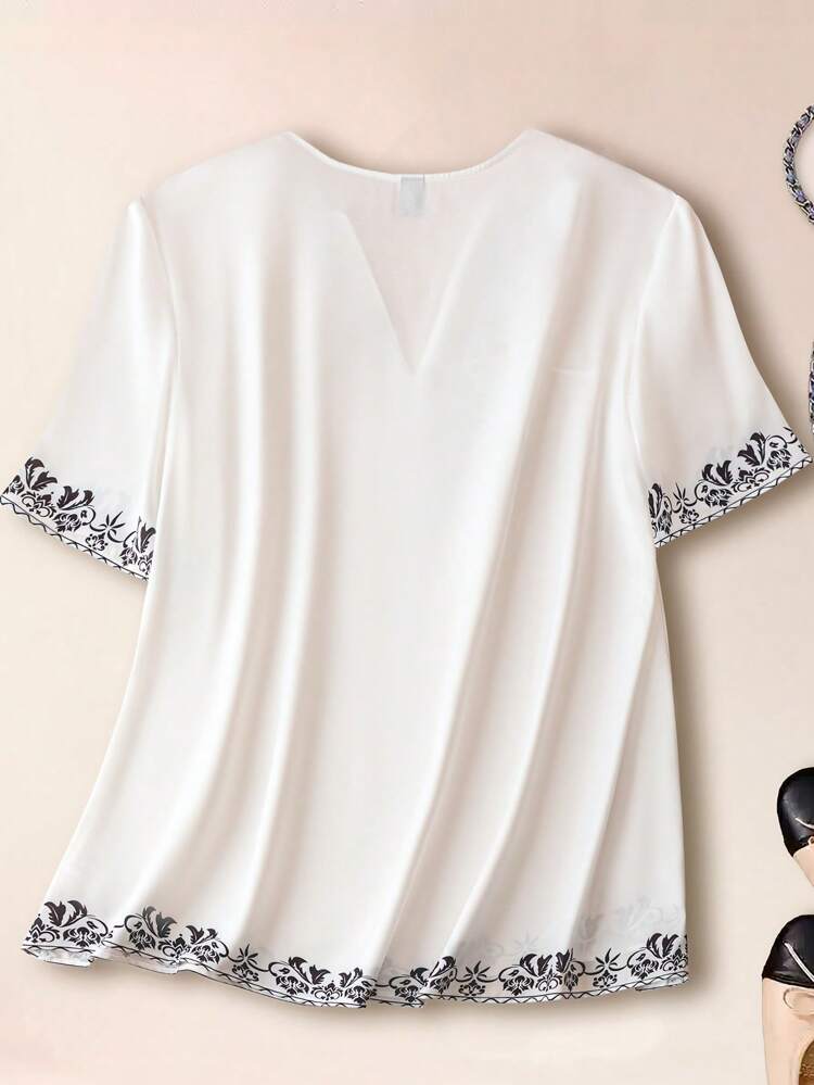 Women's Summer Casual Floral Print Notched Neck Short Sleeve Shirt, Loose Versatile Comfortable Blouse