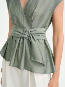 Aalyst Women's Summer Casual V-Neck Ruffle Waist Blouse, Versatile For Commuting, Daily Wear, European And American Style