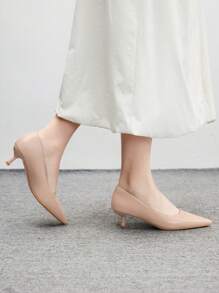 CUCCOO BIZCHIC Fashionable Burgundy Comfortable Pointed Toe Kitten Heels, Suitable For Commute, Dates, Parties, Vacations For Christmas Spring Shoes - Apricot - View 4