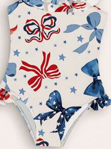 Young Girl Bowknot Printed Ruffle-Trim One-Piece Swimsuit - Multicolor - View 5
